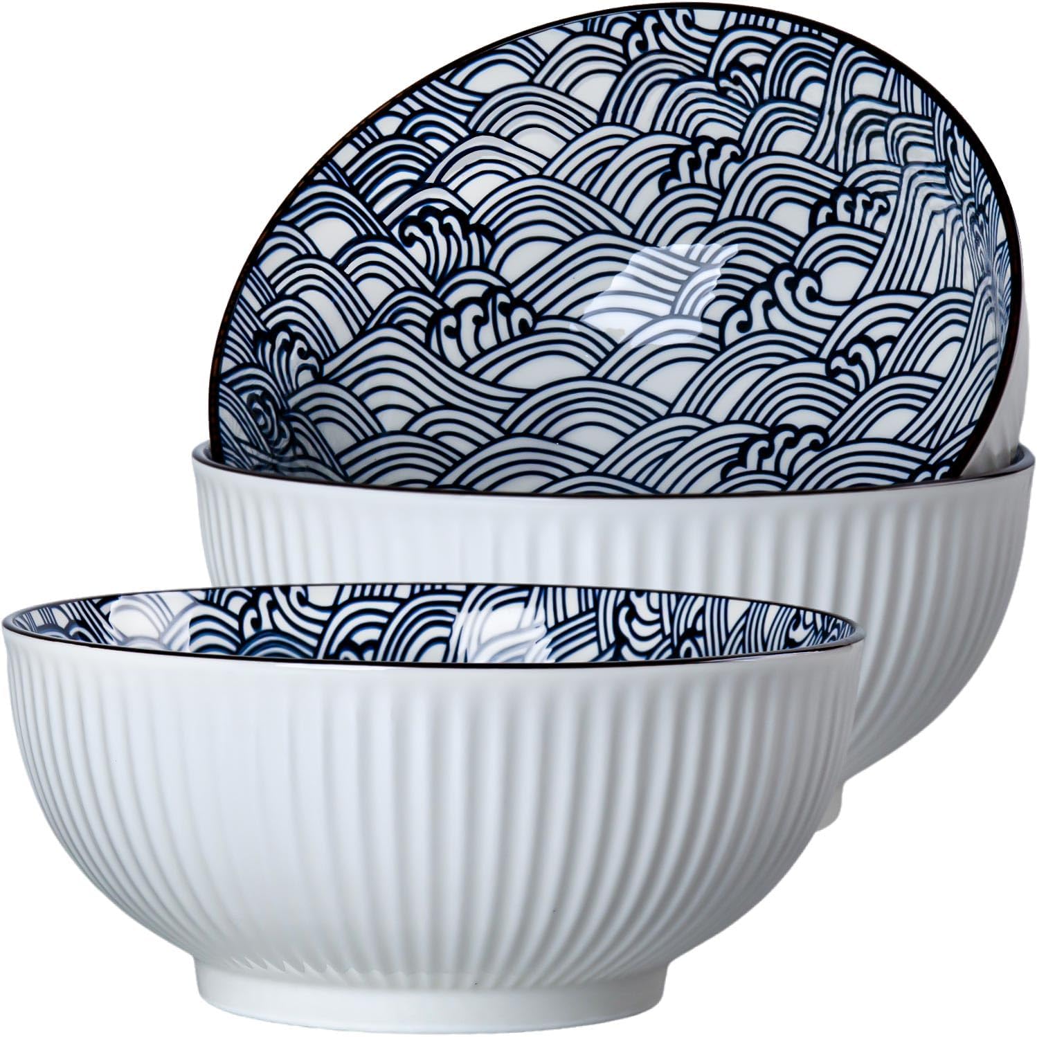 Blue White Porcelain Ramen Bowls Set