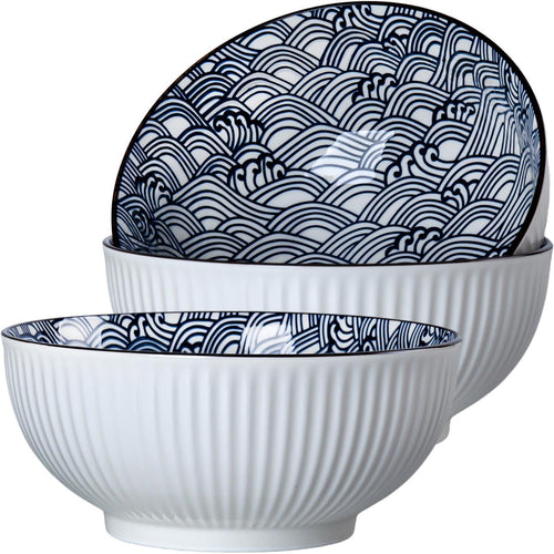 Blue White Porcelain Ramen Bowls Set