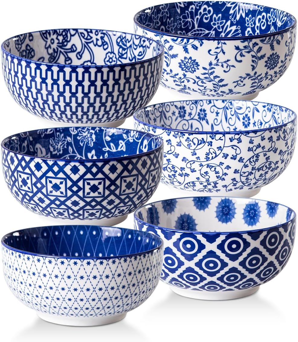 Vintage Blue Ceramic Soup Bowls Set