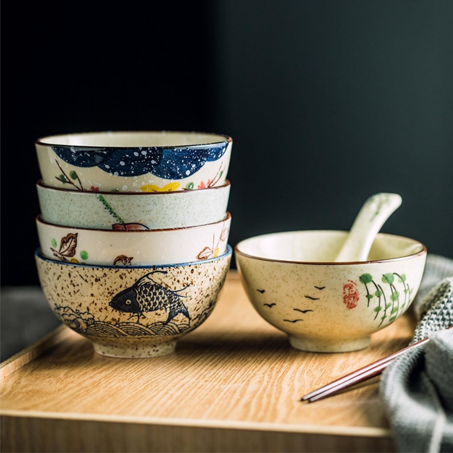 Retro Handpainted Ceramic Serving Bowls Set