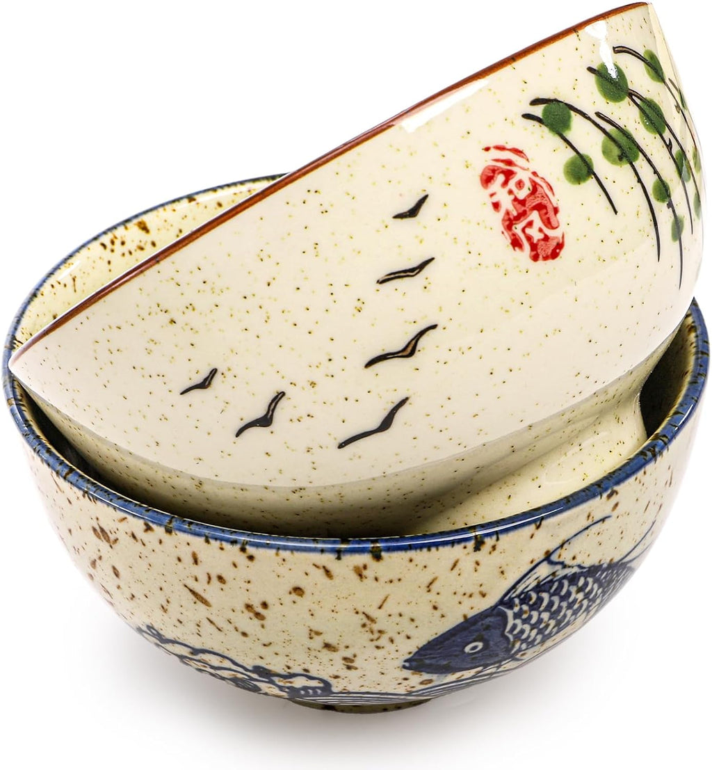 Retro Handpainted Ceramic Serving Bowls Set