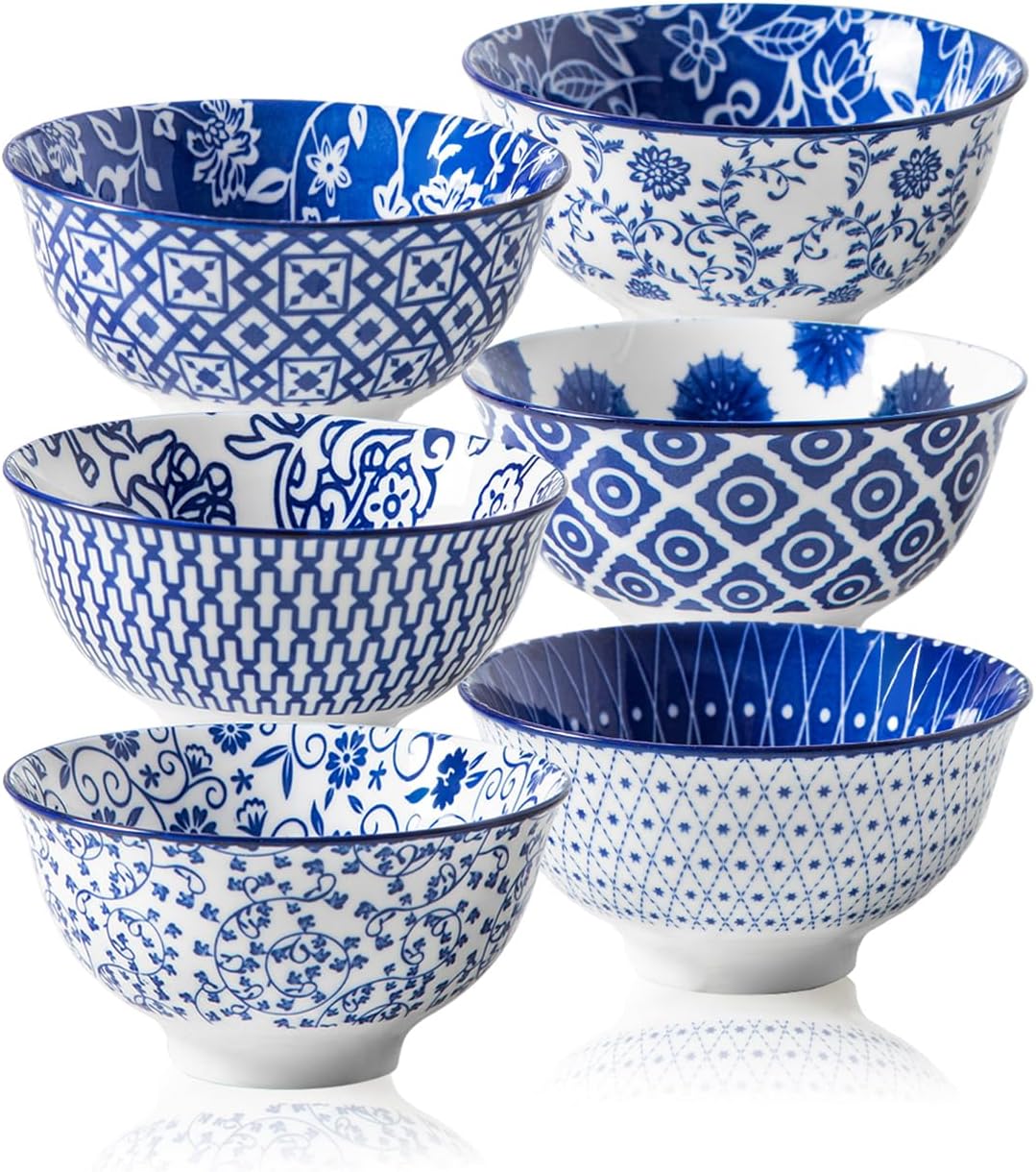 Vintage Blue Ceramic Soup Bowls Set