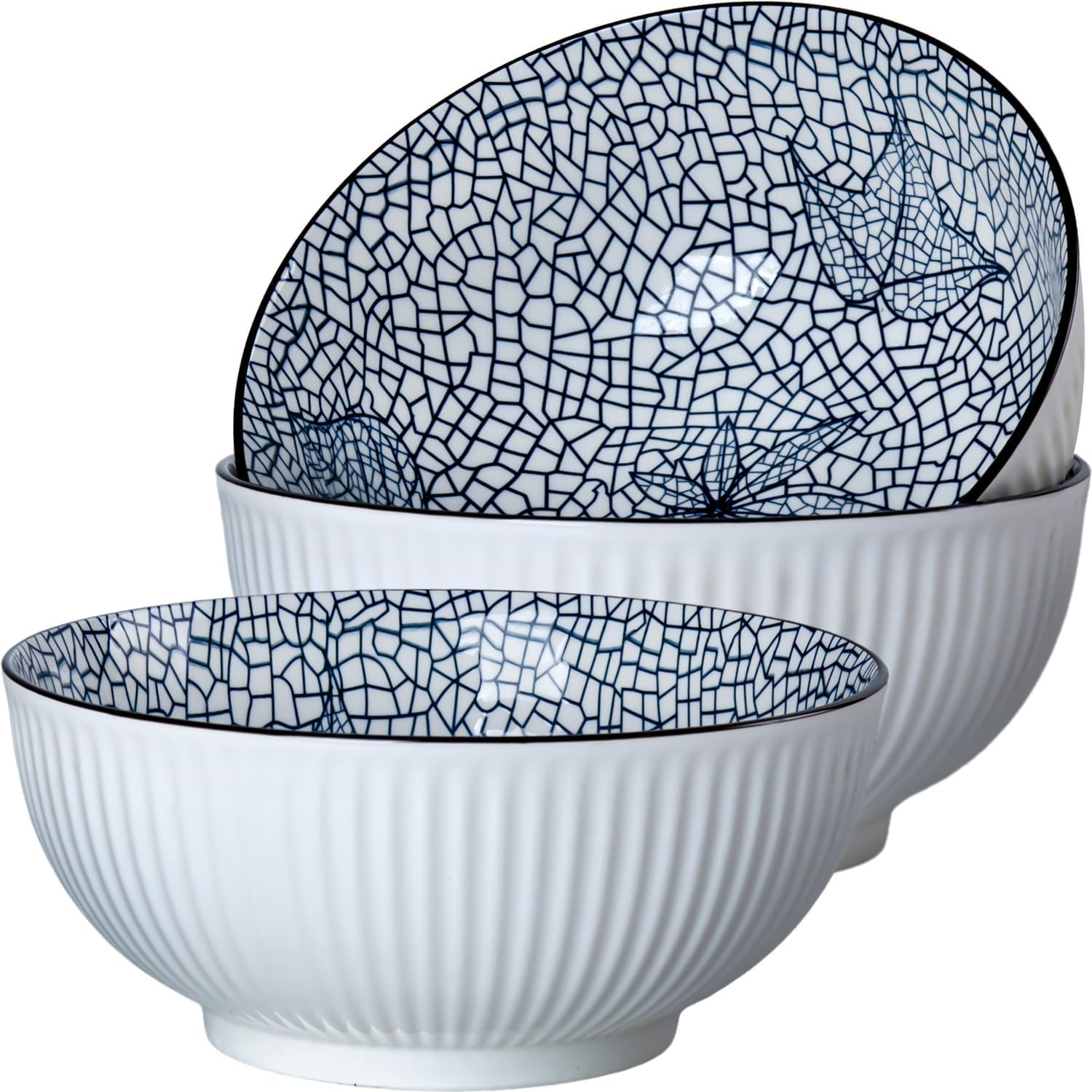 Blue White Porcelain Ramen Bowls Set