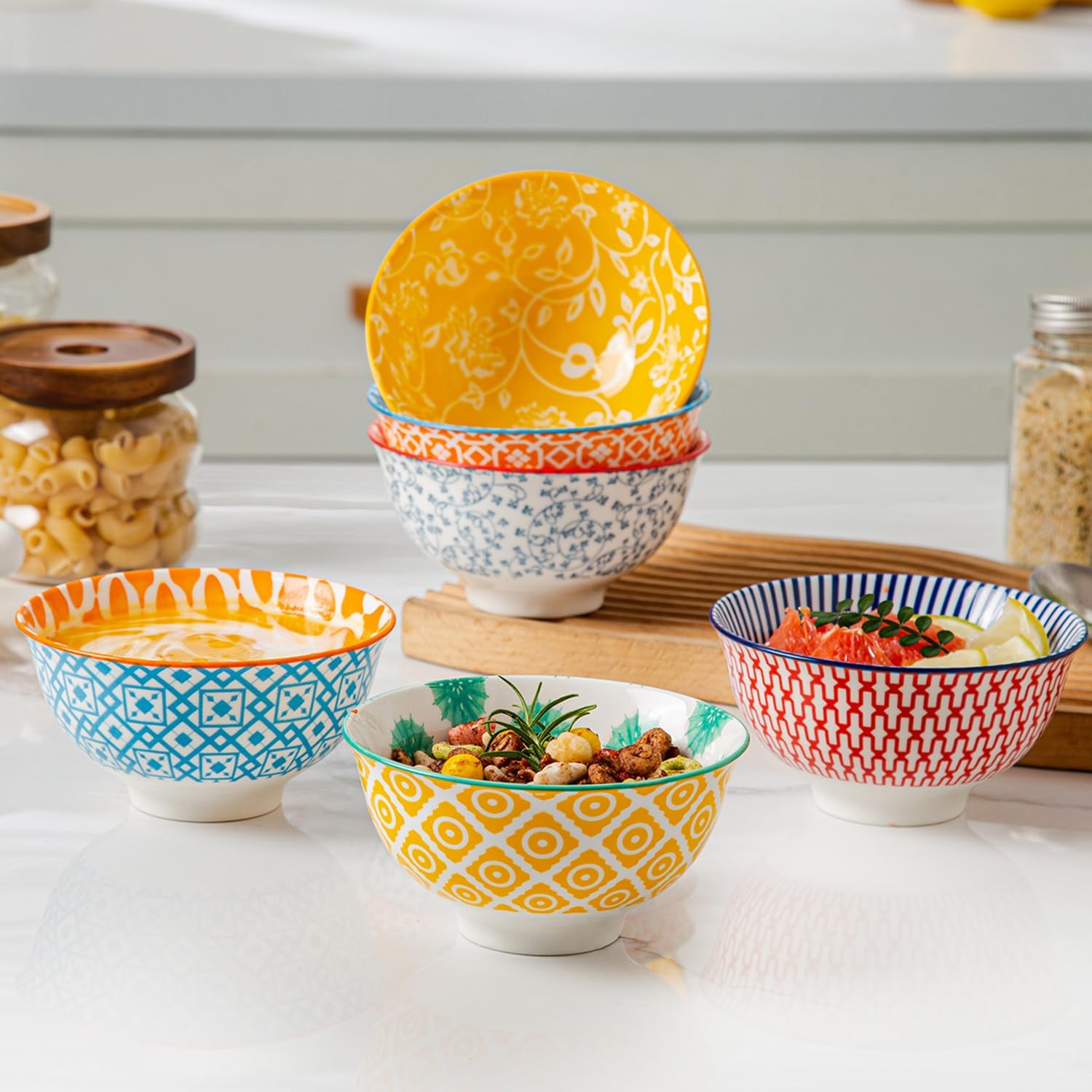 Vintage Blue Ceramic Soup Bowls Set