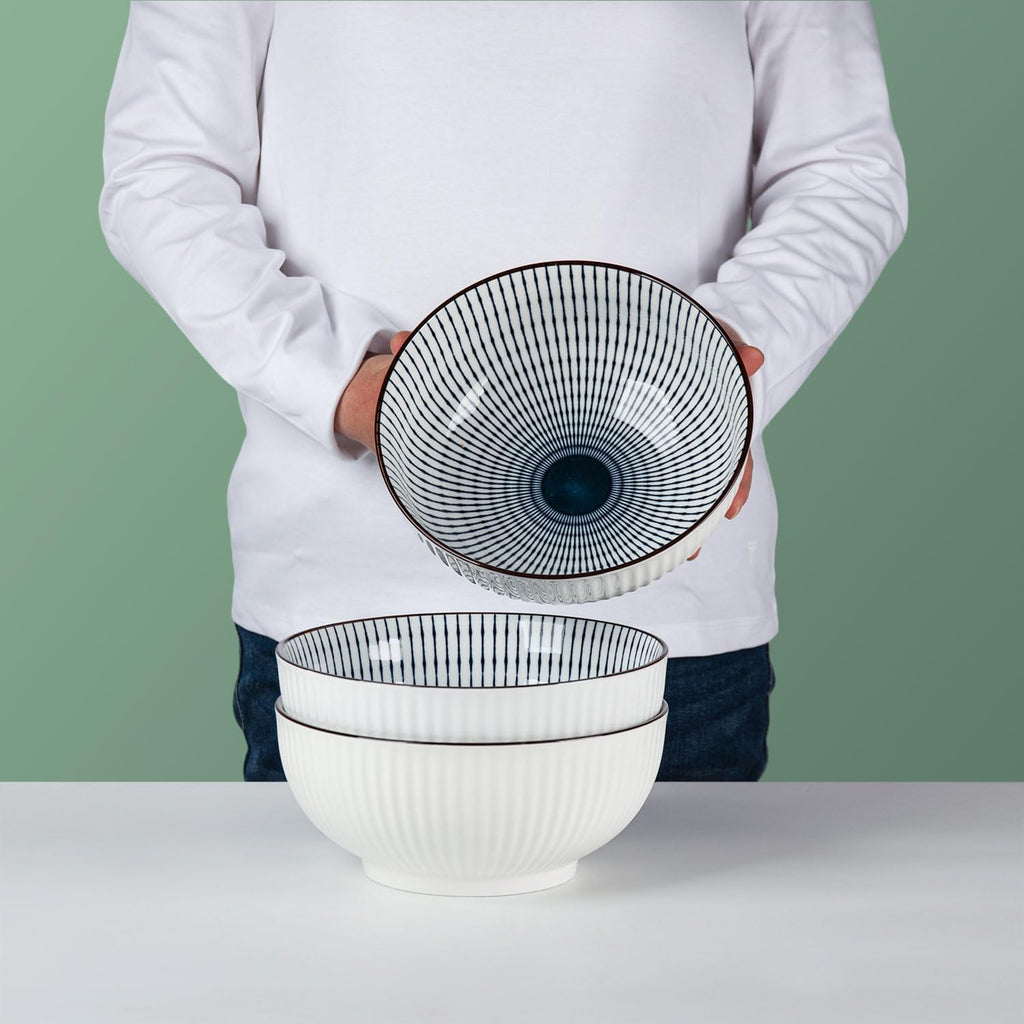 Blue White Porcelain Ramen Bowls Set