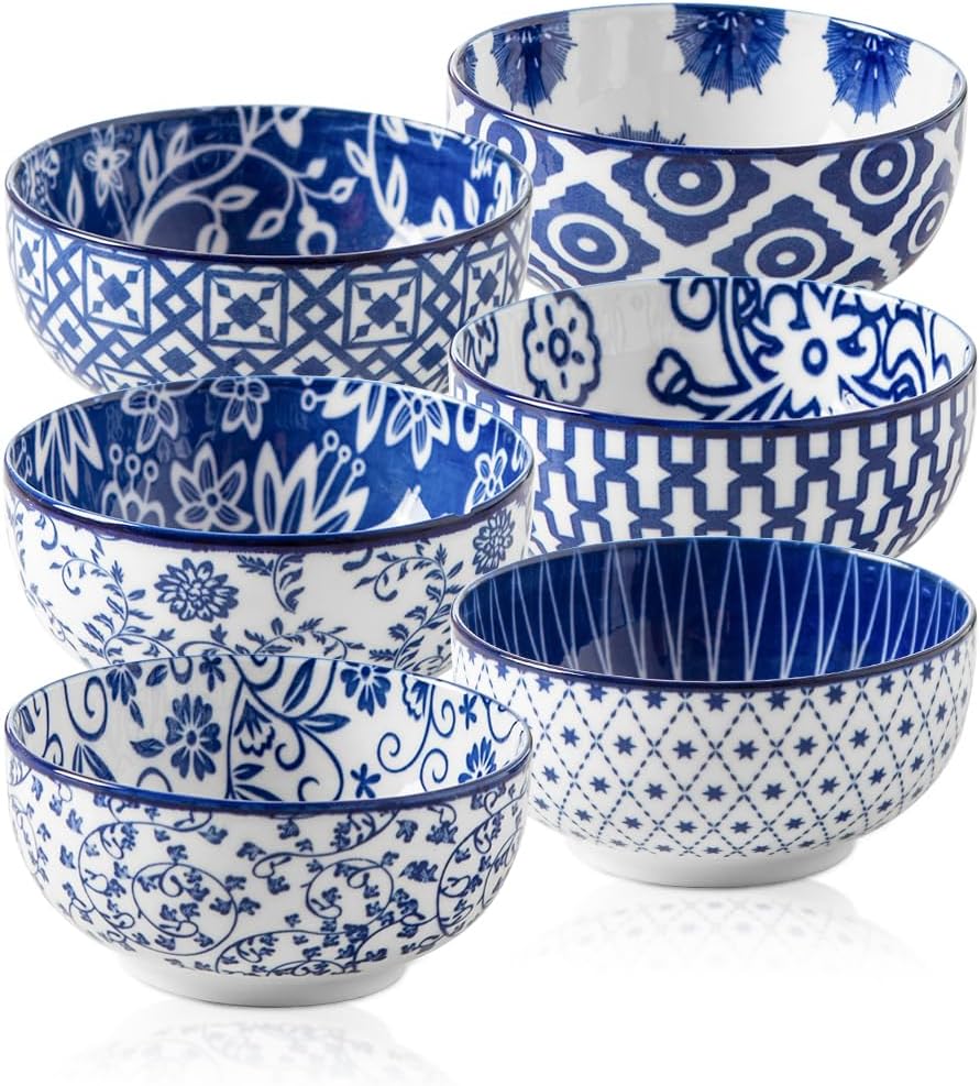 Vintage Blue Ceramic Soup Bowls Set
