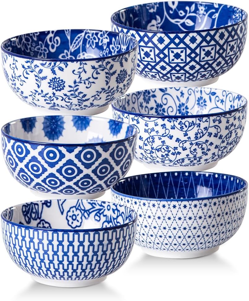 Vintage Blue Ceramic Soup Bowls Set