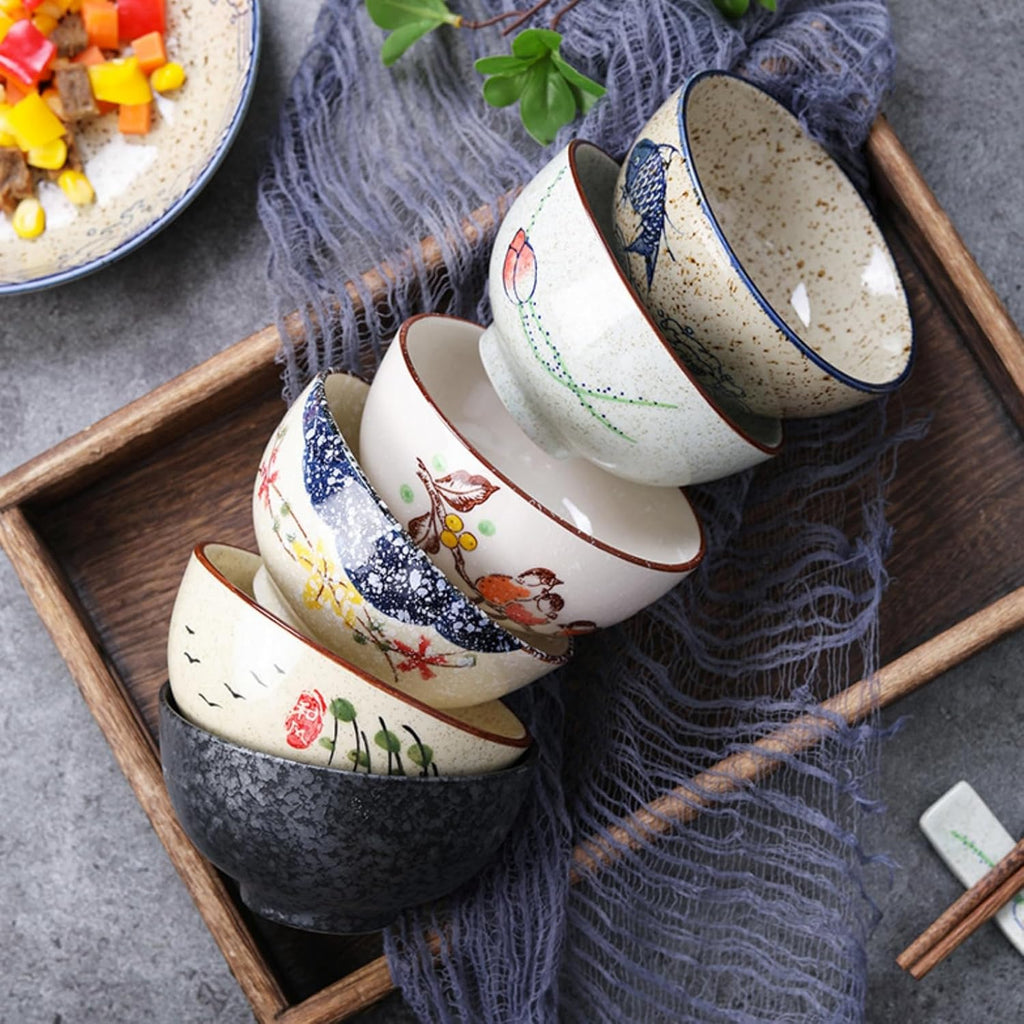 Retro Handpainted Ceramic Serving Bowls Set