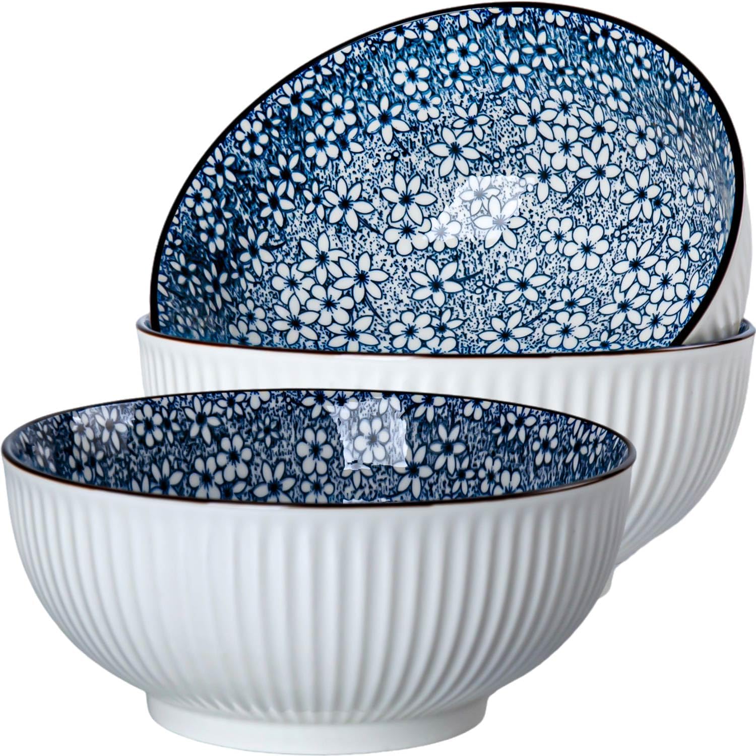 Blue White Porcelain Ramen Bowls Set