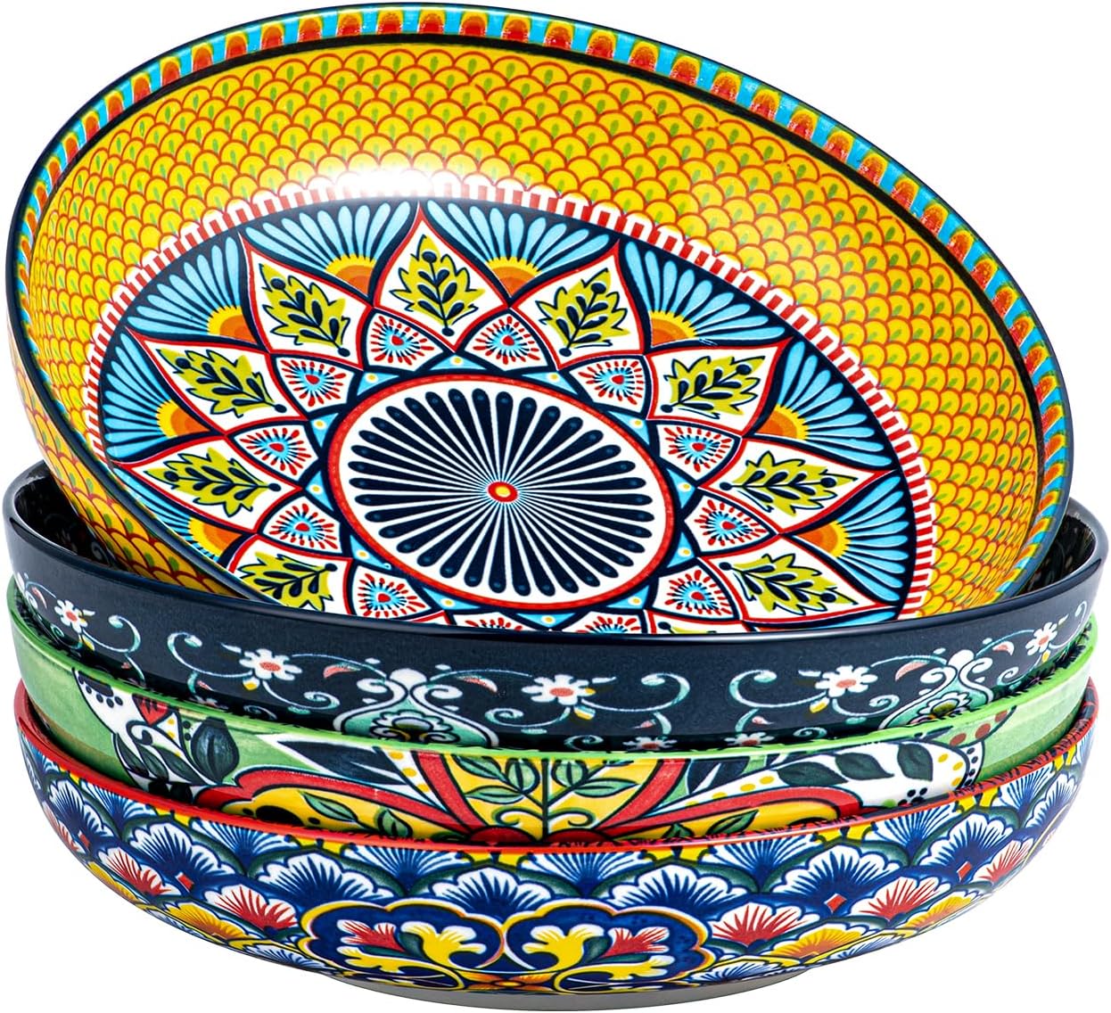 Colorful Ceramic Pasta Salad Bowls Set
