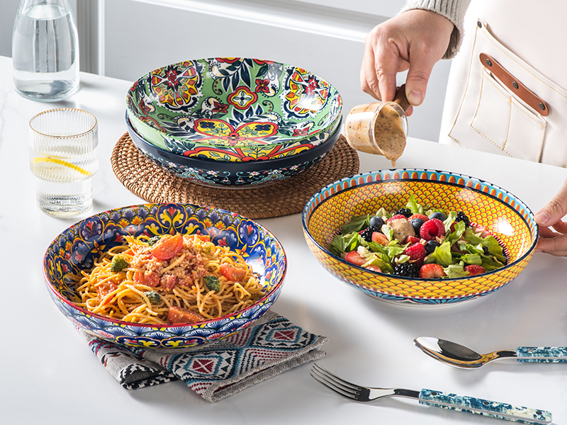 Colorful Ceramic Pasta Salad Bowls Set